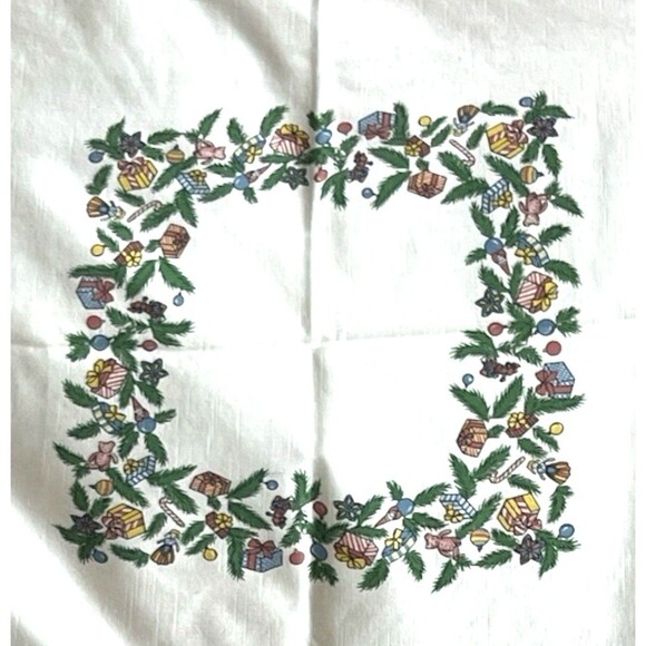 Nikko Christmas Tablecloth Trees Holly Stars Presents 54 x 52" Square - Picture 3 of 4
